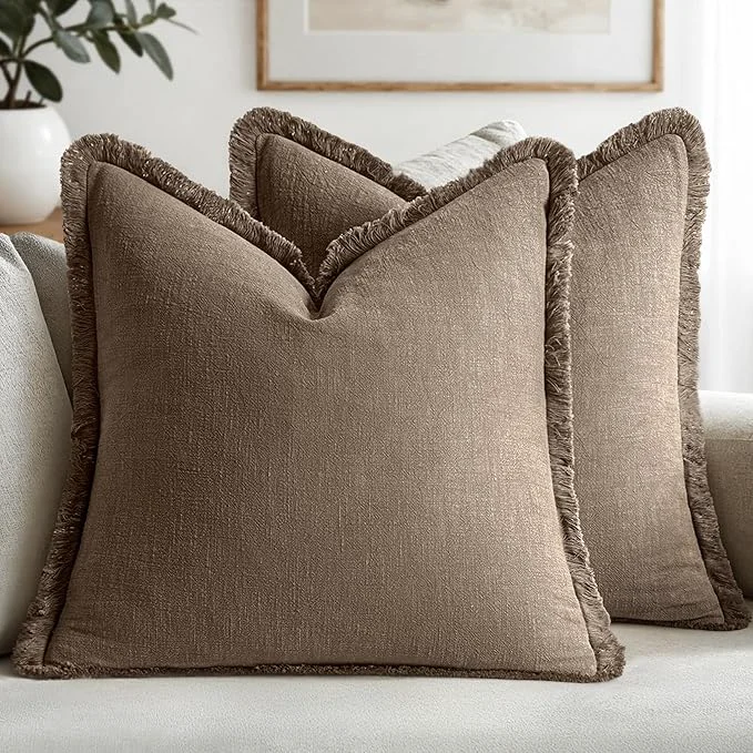 Modern MIULEE Decorative Throw Pillow Covers Neutral Linen Fringe Throw Pillows Set of Minimalist