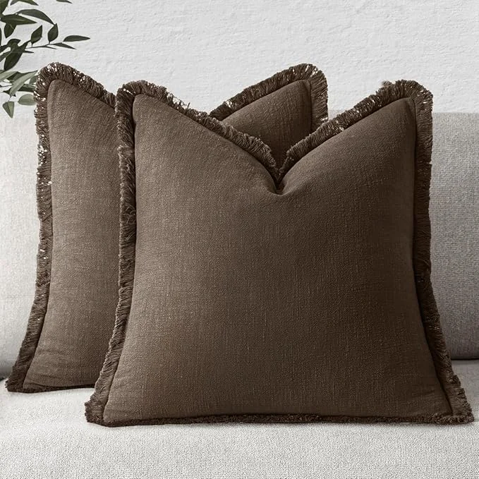 Responsible MIULEE Decorative Throw Pillow Covers Neutral Linen Fringe Throw Pillows Euro Elite