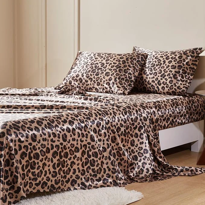 High-End MR HM Satin Bed Sheets with Elastic Corner Straps King Size Sheets Set Solid