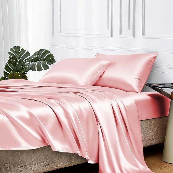 High-End MR HM Satin Bed Sheets Full Size Sheets Set Easy-to-Use