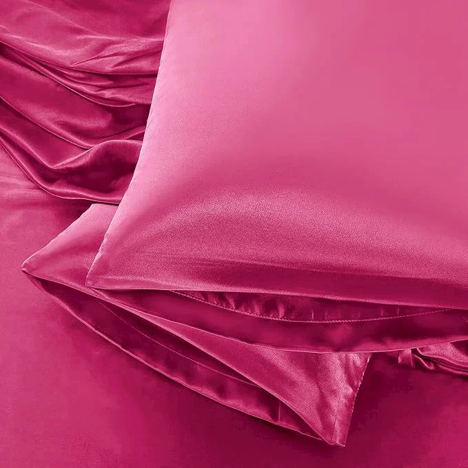 Easy-to-Use Aormenzy Satin Pillow Cases for Women Queen Size Set of 2 Hot Pink Satin Secure