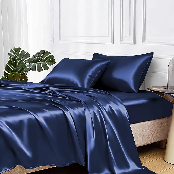 Premium Material MR HM Satin Bed Sheets Twin XL Size Sheets Set Smart
