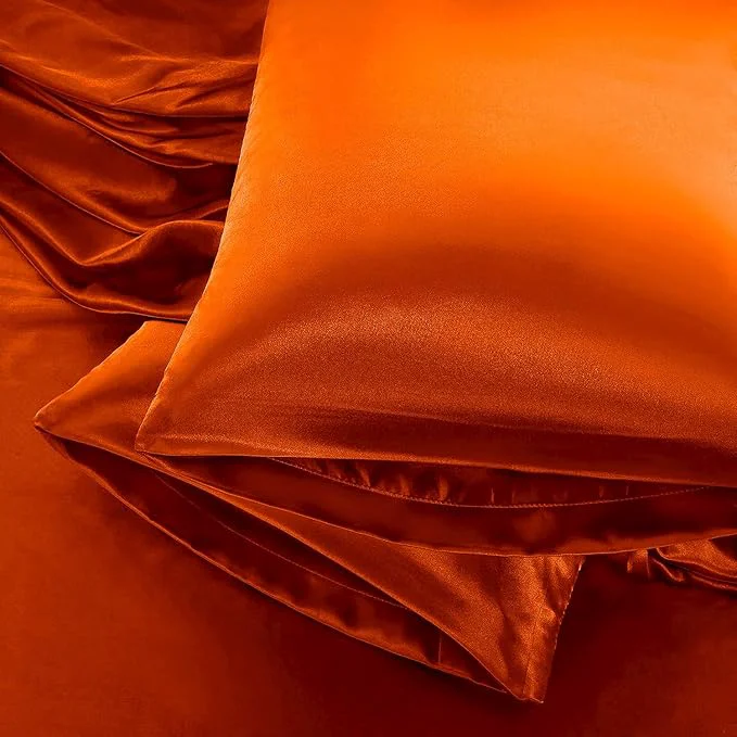 Relaxed Aormenzy Satin Pillow Cases for Women Queen Size Set of 2 Burnt Orange Satin Modern