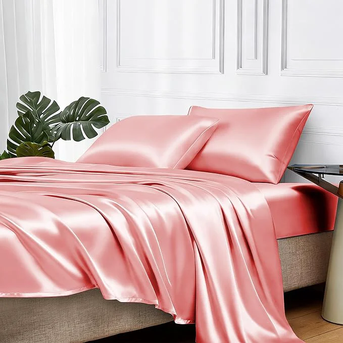 Minimalist MR HM Satin Bed Sheets Full Size Sheets Set Elegant