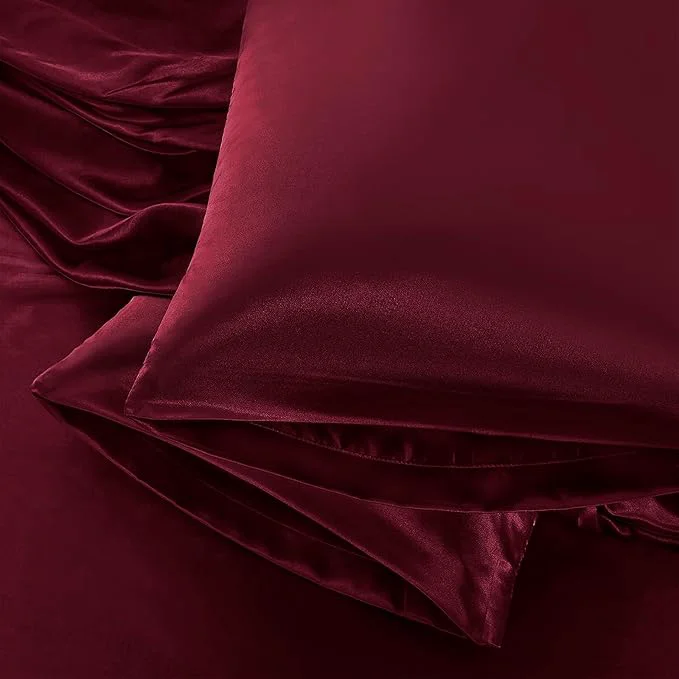 Fast Aormenzy Satin Pillow Cases for Women Standard Size Set of 2 Burgundy Satin Elite