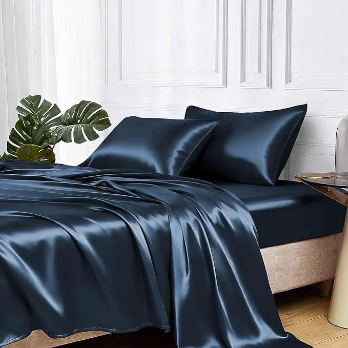 Detailed MR HM Satin Bed Sheets with Elastic Corner Straps Queen Size Sheets Set Quality