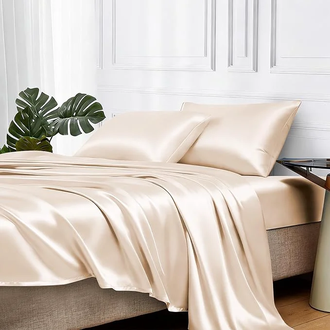 Certified MR HM Satin Bed Sheets Queen Size Sheets Set Sustainable