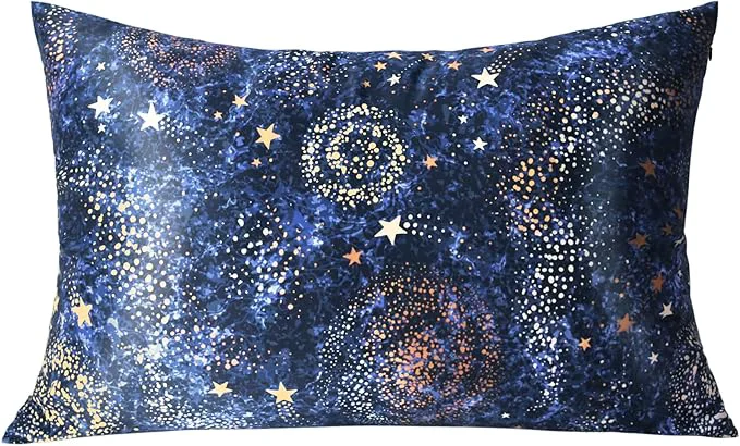 Stylish MANSPHIL Navy Blue Galaxy Mulberry Silk Pillowcase Queen Size Print Pattern Effective