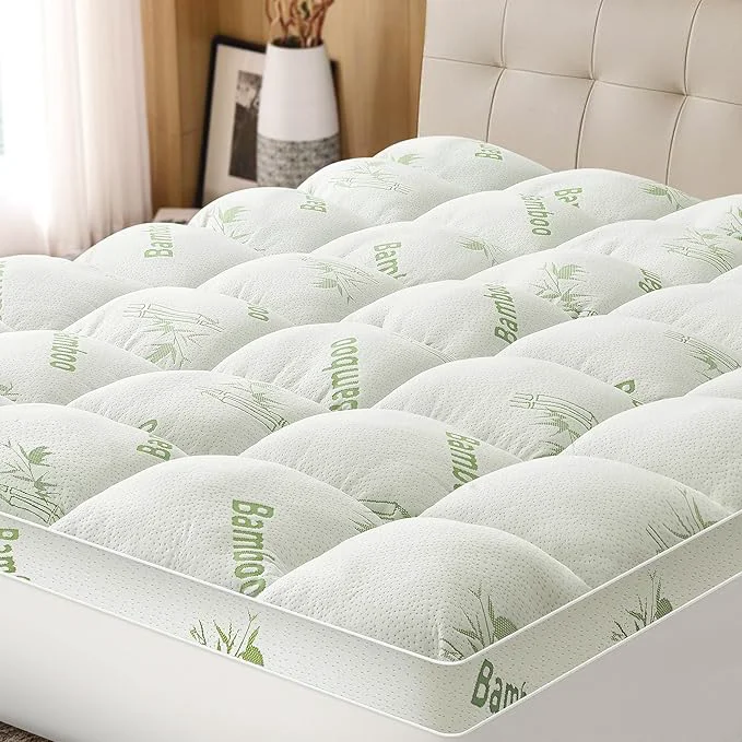 Clean Mattress Topper Full Size Viscose Derived from Bamboo Thick Soft Pillow Top Reusable