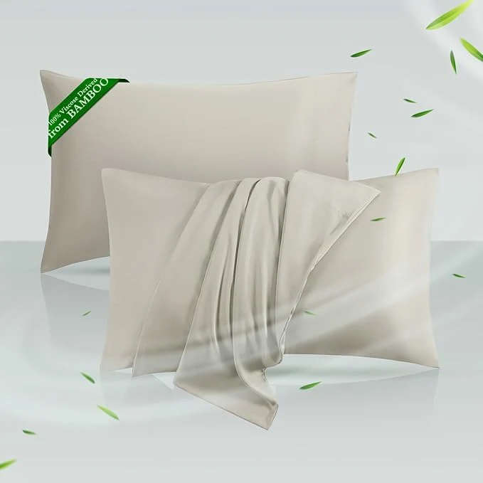 Sustainable Cooling Pillowcases Queen Size Set of 2 Viscose Derived from Bamboo Breathable