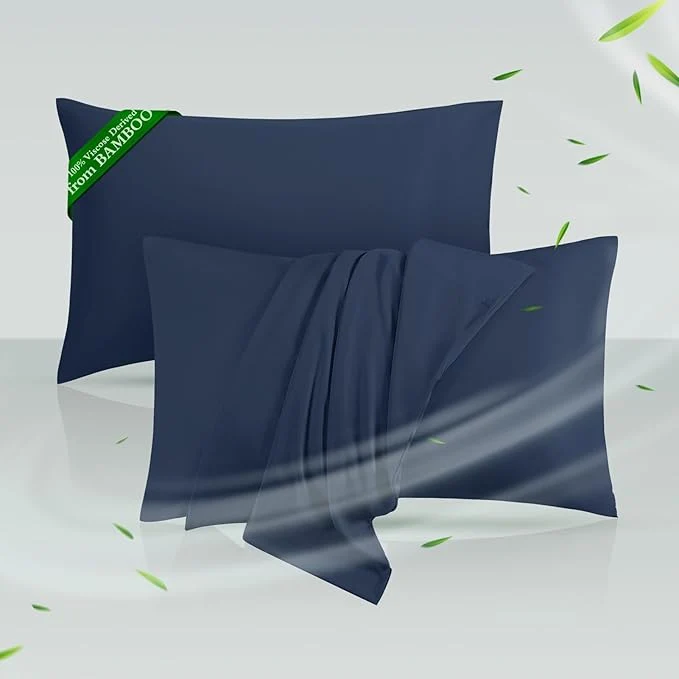 Solid Cooling Pillowcases Queen Size Set of 2 Viscose Derived from Bamboo Consistent