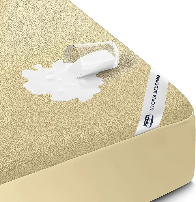 Pure Queen Size Mattress Protector Waterproof Premium 200 GSM Terry Mattress Cover Easy-to-Use
