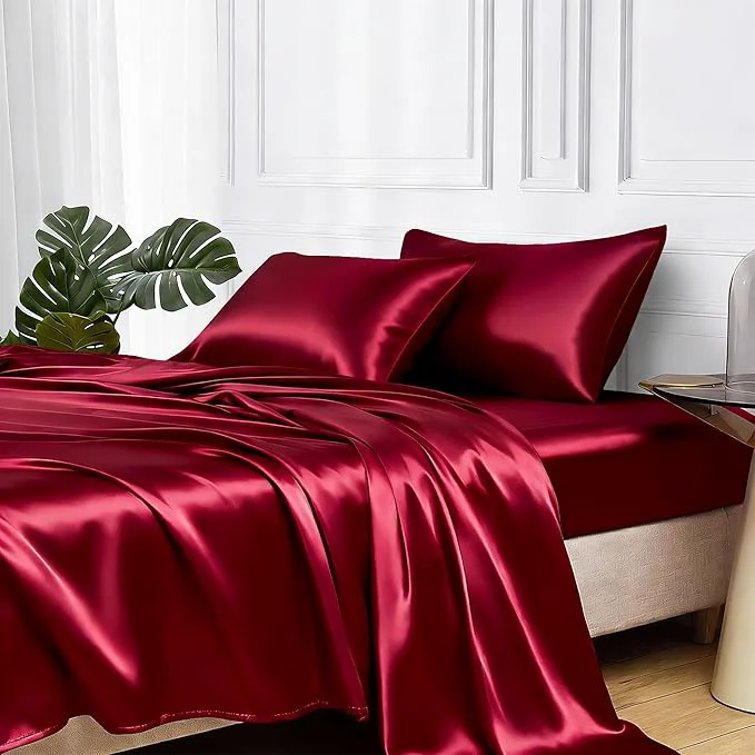 Contemporary MR HM Satin Bed Sheets Full Size Sheets Set Healthy