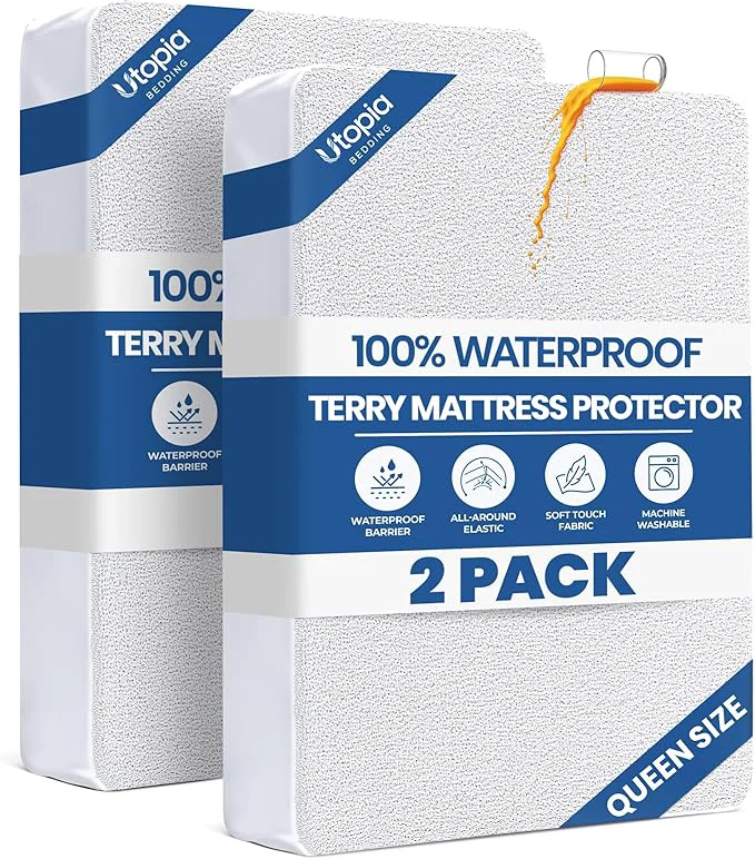Exceptional Queen Size Mattress Protector Waterproof 2 Pack Premium 200 GSM Terry Mattress Elegant