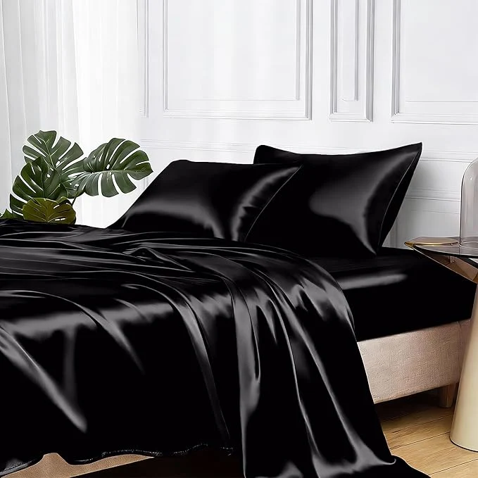 Crafted MR HM Satin Sheets with Elastic Corner Straps Twin Size 3-Piece Silky Bedding Premium