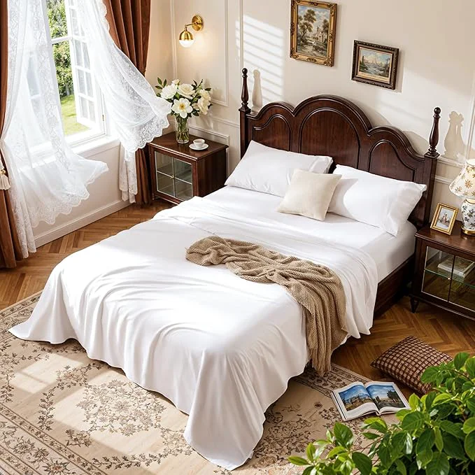 Outstanding LBRO2M Cotton Sheets Set Queen Size Bed Sheet 4 Piece Sets Long Staple Superior