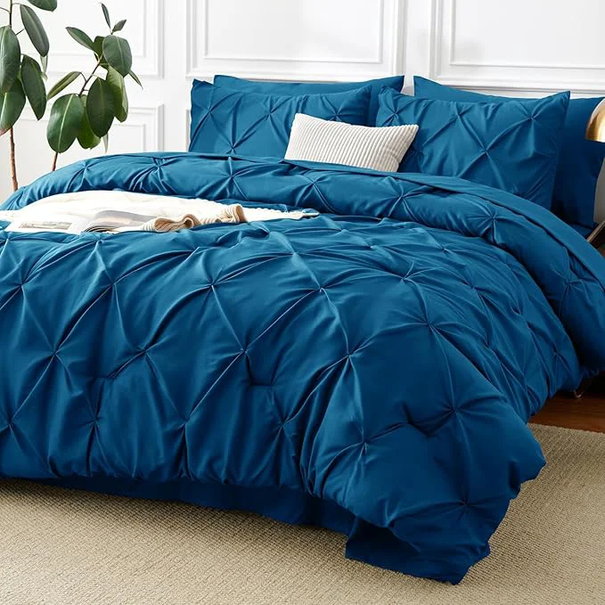 Smart CozyLux Queen Comforter Set Teal 7 Pieces Pintuck Bed in A Bag Premium Teal Reliable