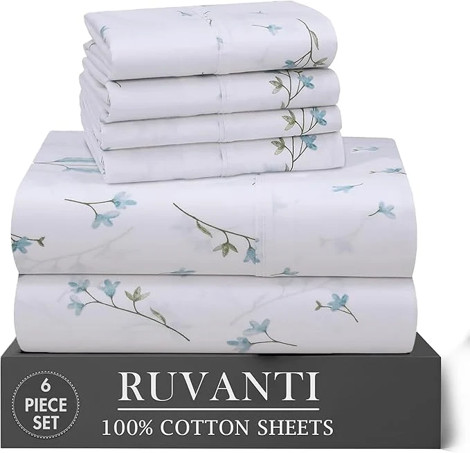 Premium RUVANTI 6 Pcs Cotton Sheets Solid