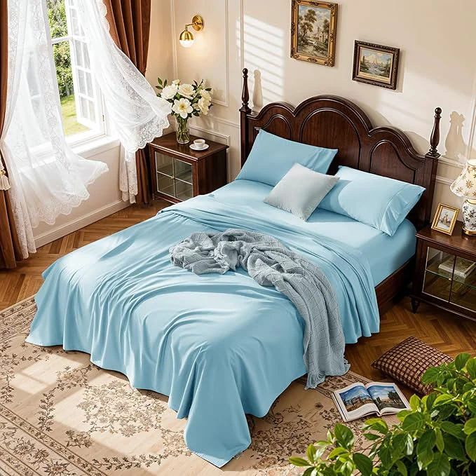 Pure LBRO2M Cotton Sheets Set Deep Pocket 19 1000 Thread Count King Size 4 Enhanced