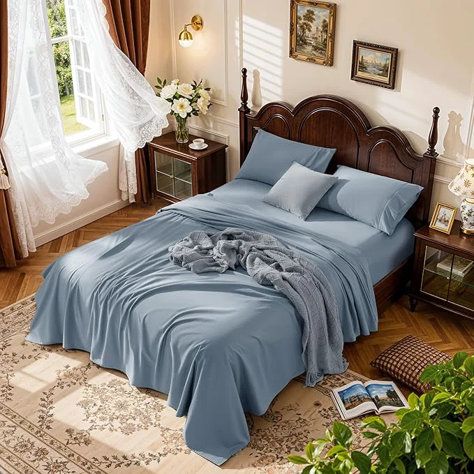 Premium Material LBRO2M 1000 Thread Count Egyptian Cotton Sheets Set Full Size 4 Piece Easy-to-Use