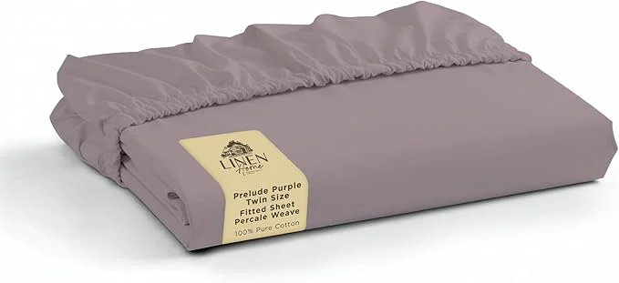 Proven Linen Home Cotton Percale Weave Fitted Sheet Twin Size Prelude Purple Certified