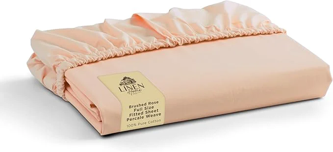 Proven Linen Home Cotton Percale Weave Fitted Sheet Full Size Brushed Rose Modern