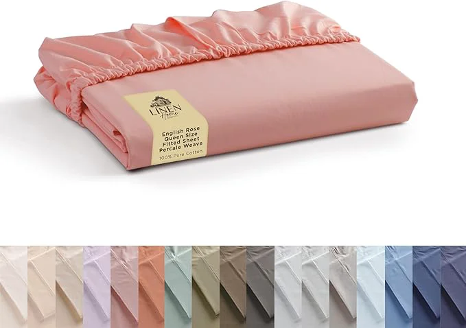 Selected Linen Home Long-Staple Cotton Percale Weave Fitted Sheet Queen Size Smart