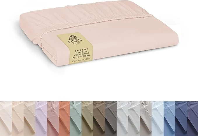 Soft Linen Home Cotton Percale Weave Fitted Sheet King Size Sand Shell Luxury