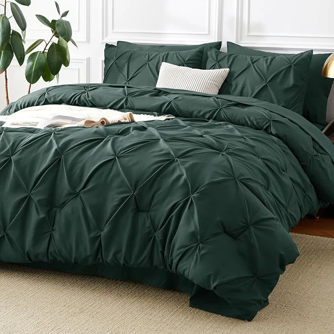 High-Quality CozyLux Full Size Comforter Sets Forest Green 7 Pieces Bed in A Bag Green Healthy