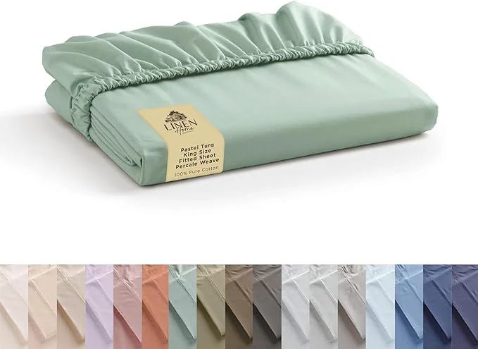 Quality Linen Home Cotton Percale Weave King Fitted Sheet Deep Pocket Crisp Prestigious