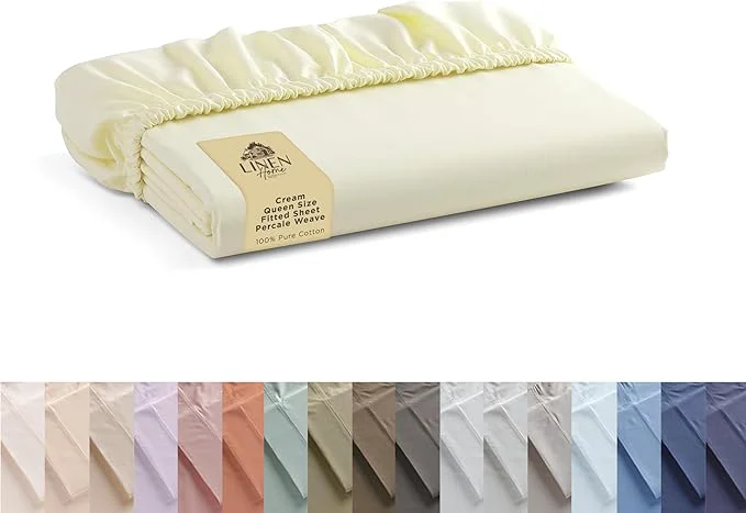 Fine Linen Home Cotton Percale Weave Fitted Sheet Queen Size 1 Deep Pocket Versatile