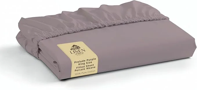 Trusted Linen Home Cotton Percale Weave Fitted Sheet King Size Prelude Purple Smart