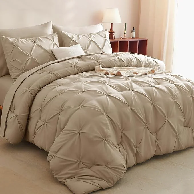 Optimized CozyLux Full Size Comforter Sets Taupe 7 Pieces Pintuck Bed in A Bag Taupe Functional