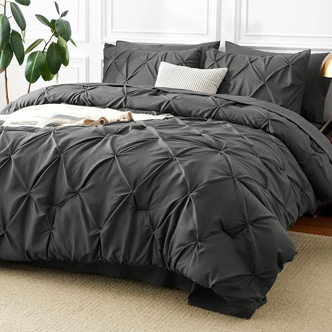 Fast CozyLux Full Size Comforter Sets Dark Grey 7 Pieces Bed in A Bag Dark Gray Secure