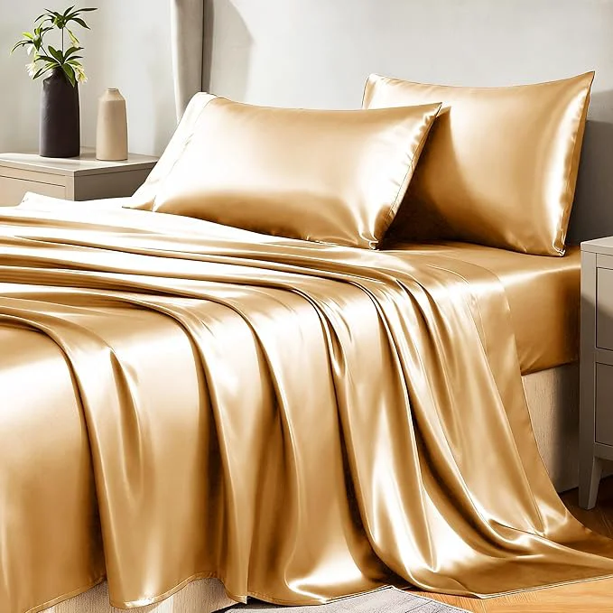 Recyclable CozyLux Satin Sheets King Size Sheet Set Green