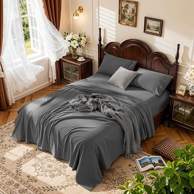 Secure LBRO2M 1000 Thread Count Cotton Sheets Set California King Size Bed Sheet Casual