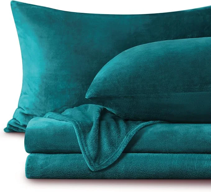 Breathable BEDELITE Flannel Sheets Queen Size Teal Traditional