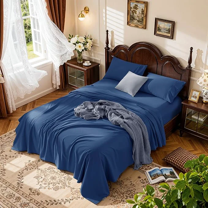 Classic LBRO2M Cotton Sheets Set Deep Pocket 24 1000 Thread Count Full Size 4 Easy-to-Use