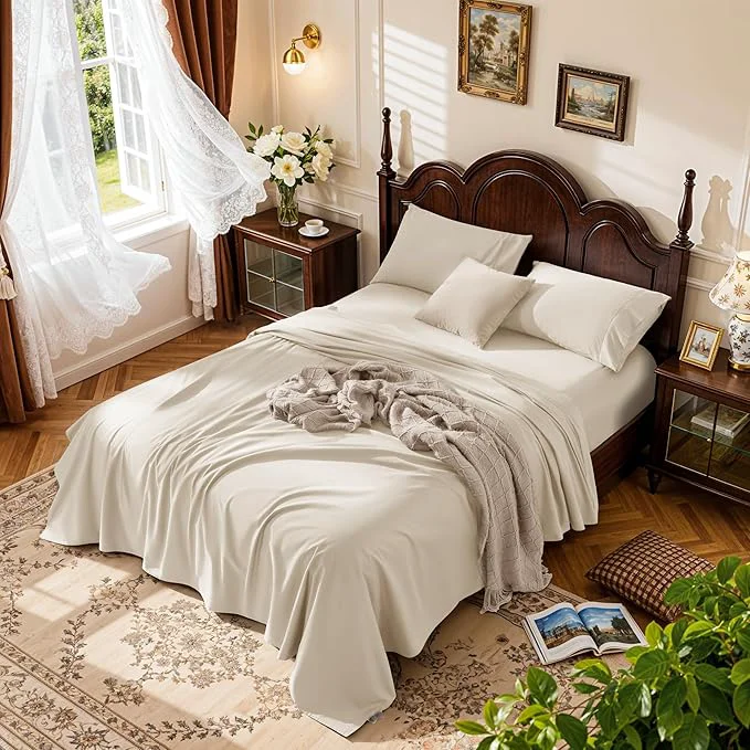 Long-Lasting LBRO2M 1000 Thread Count Egyptian Cotton Sheets Set King Size 4 Piece Relaxed