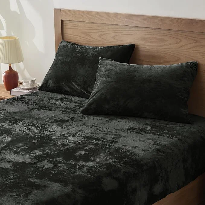 Breathable BEDELITE Velvet Fitted Sheet and Pillowcases Set Luxury Soft Fuzzy Bottom Sheet Dependable