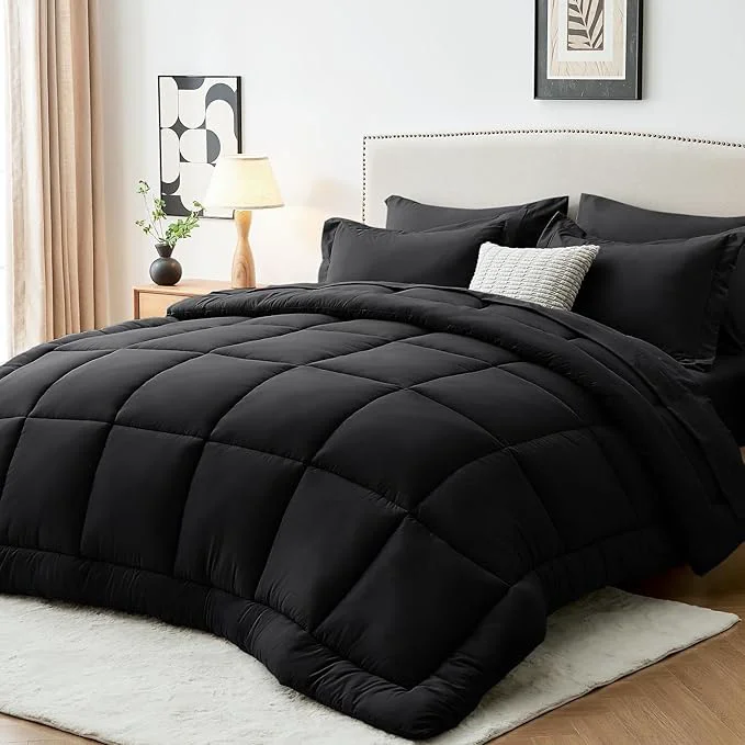 Fine Crafted Sasttie Twin Comforter Set Black 5 Pieces Bed in a Bag Twin Complete Bedding Original Design