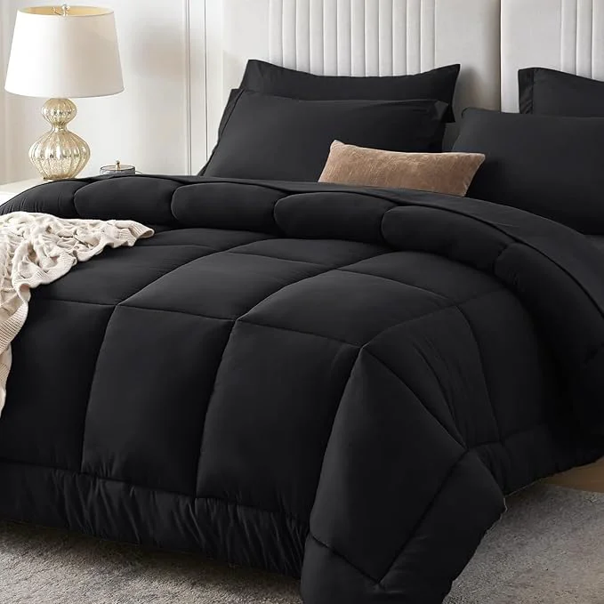 High-Quality Sasttie California King Comforter Set Black 7 Pieces Cal King Bed in a Bag Enhanced