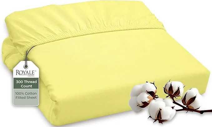 Original ROYALE LINENS 300 Thread Count Long Staple Combed Cotton Fitted Sheet King Fast