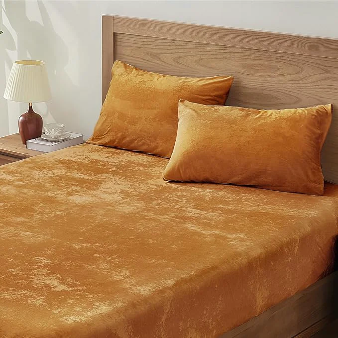 Fine Crafted BEDELITE Velvet Fitted Sheet and Pillowcases Set Luxury Soft Fuzzy Bottom Sheet Exclusive
