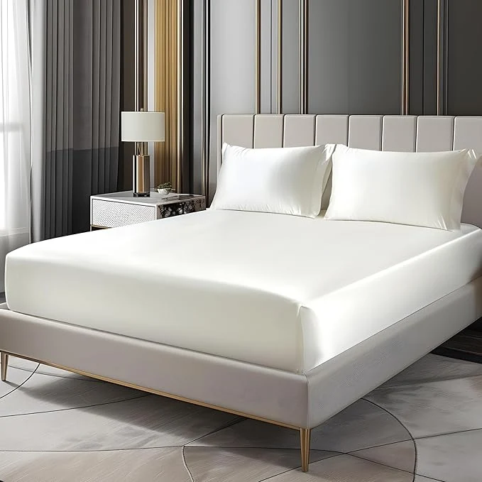 High-Quality BEDELITE Satin Fitted Sheet and Pillowcase Set Luxury Soft Similar to Silk Specialty