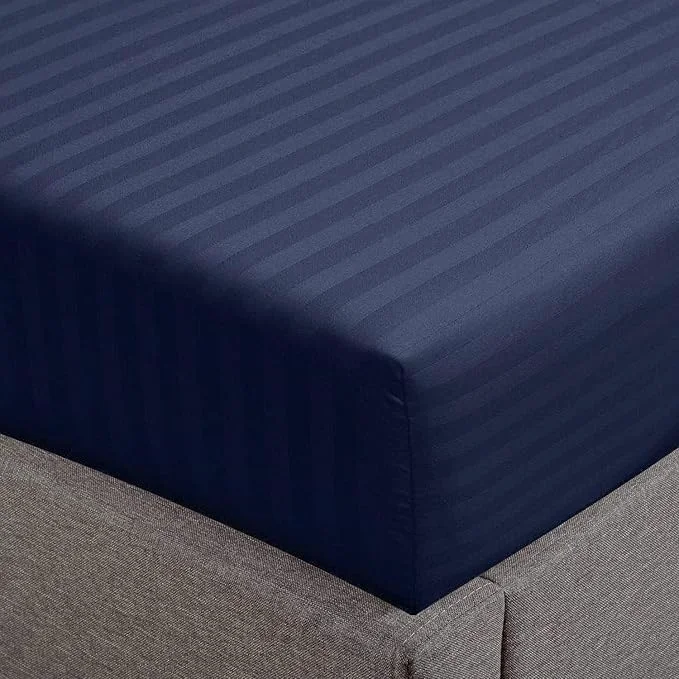 Eco-Friendly Feather Stitch 1 Piece Fitted Sheet Queen Size Cotton Damask Sateen Top-Quality