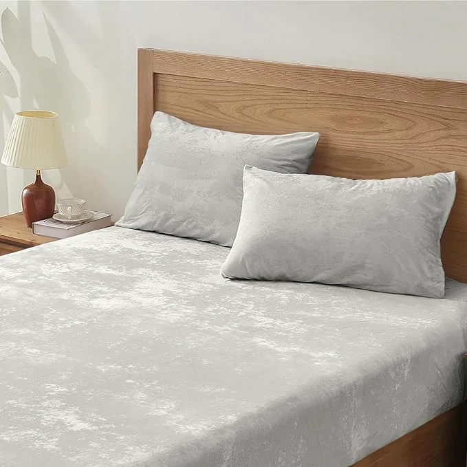 World-Class BEDELITE Velvet Fitted Sheet and Pillowcases Set Luxury Soft Fuzzy Bottom Sheet Carefully Designed