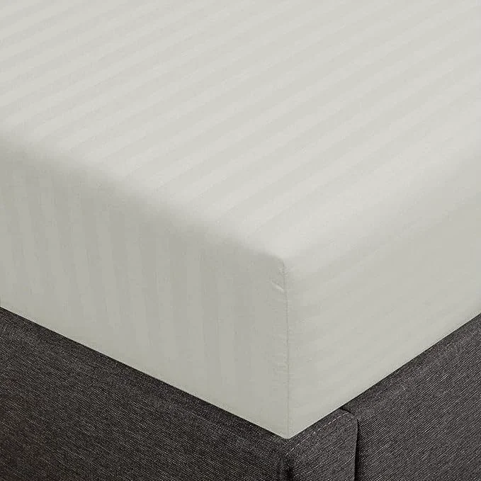 Sophisticated Feather Stitch 1 Piece Fitted Sheet Full Size Cotton Damask Sateen Weave Minimalist