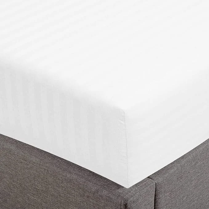 Eco-Friendly Feather Stitch 1 Piece Fitted Sheet Full Size Cotton Damask Sateen Weave Premium Material