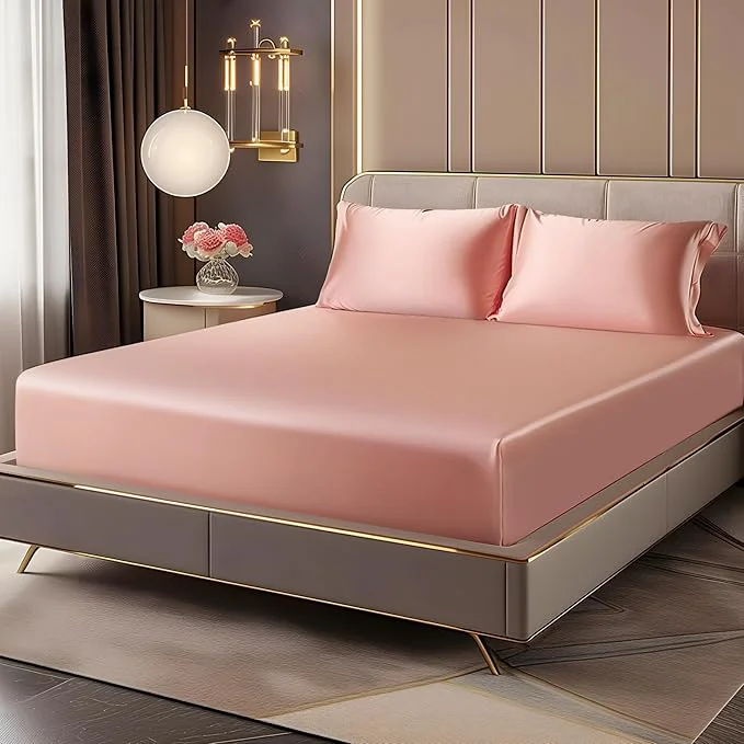 Crafted BEDELITE Satin Fitted Sheet and Pillowcases Set Soft Similar to Silk Bottom Official